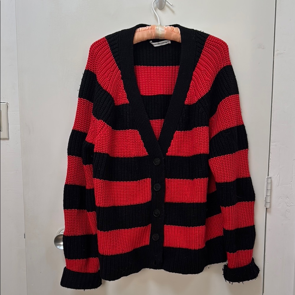 Alexander Wang Black and Red Striped Cardigan Sweater